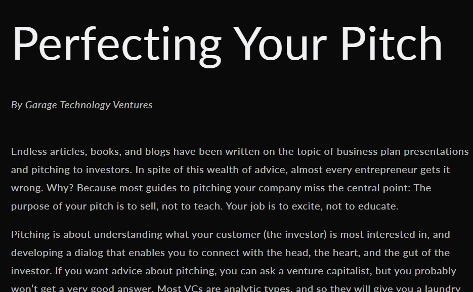 Perfecting Your Pitch by Garage Technology Ventures